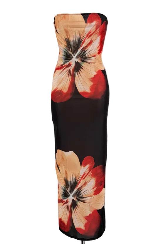 VESTIDO STRAPLESS MAXI FLORAL
