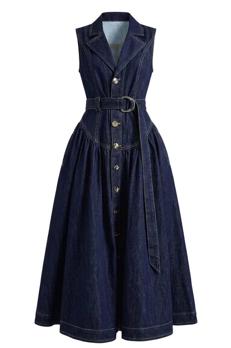 VESTIDO LARGO DENIM ABOTONADO CON CINTURÓN