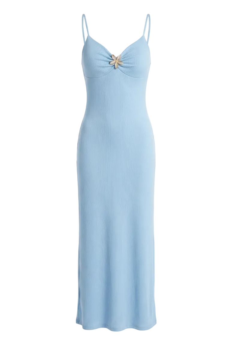 VESTIDO MIDI CANALÉ BROCHE FLOR