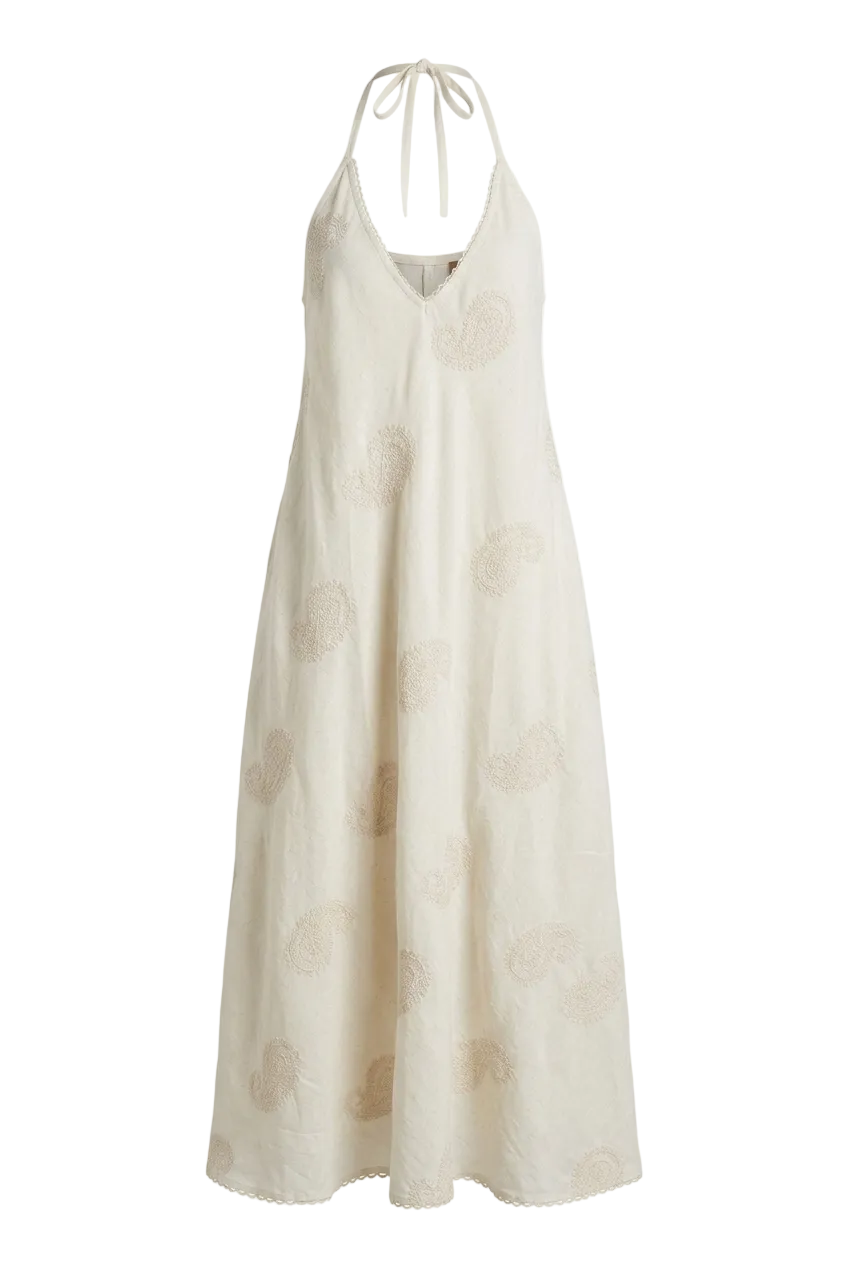 VESTIDO LARGO BORDADO CON LINO