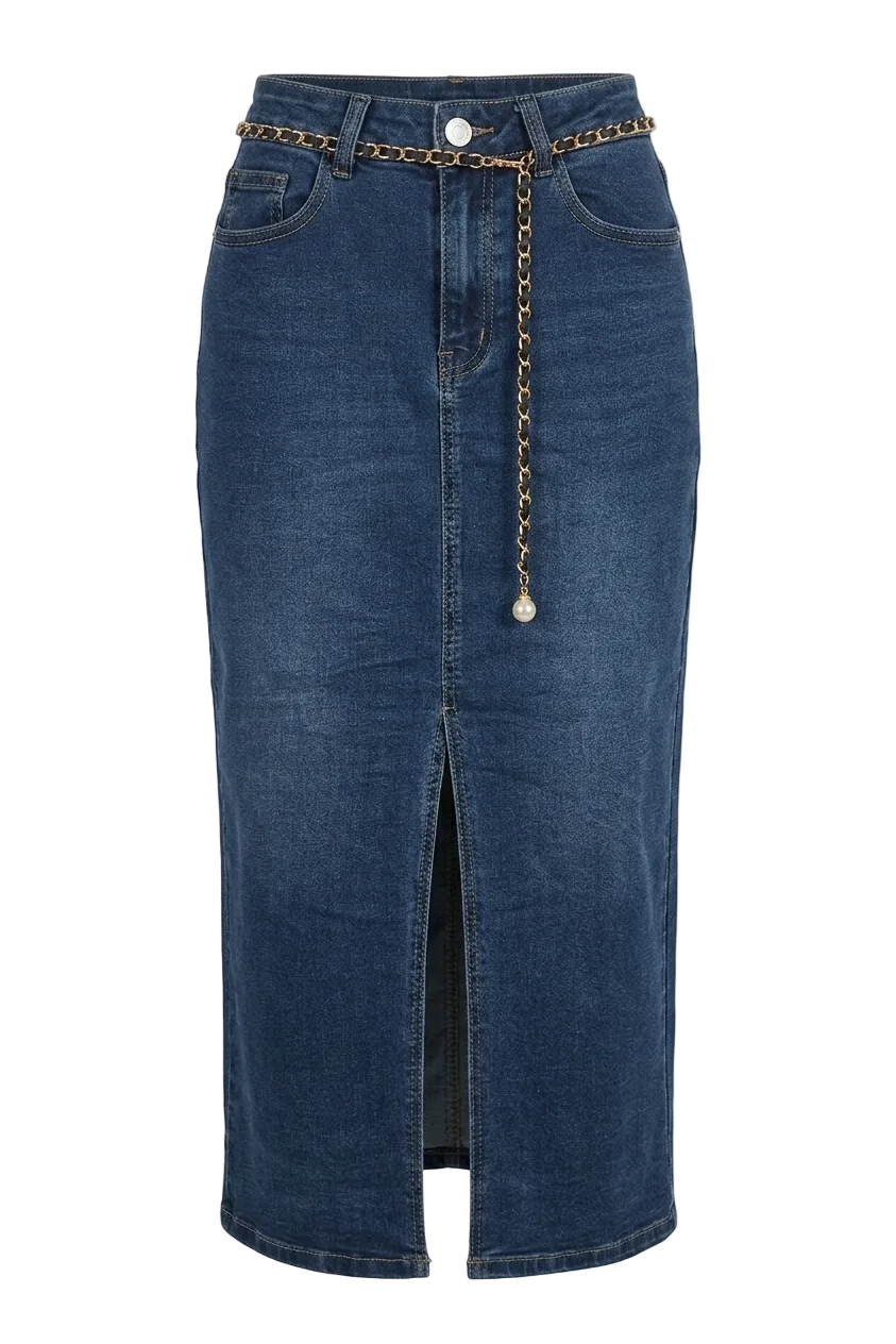FALDA VAQUERA MIDI DE TUBO CON CINTURÓN