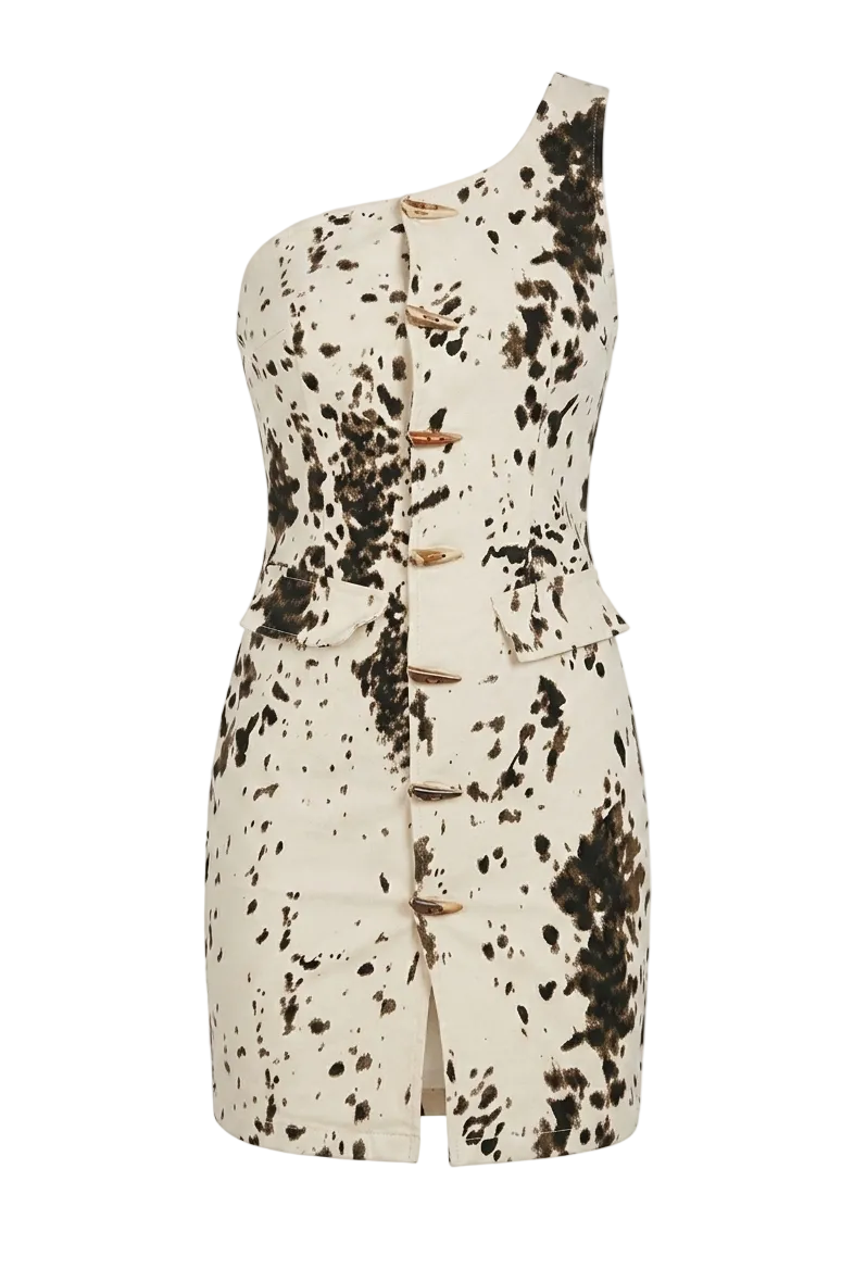 VESTIDO DENIM ASIMÉTRICO COW PRINT