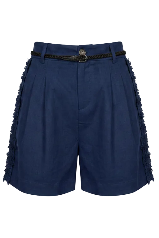 PANTALÓN CORTO EFECTO LINO CON CINTURÓN