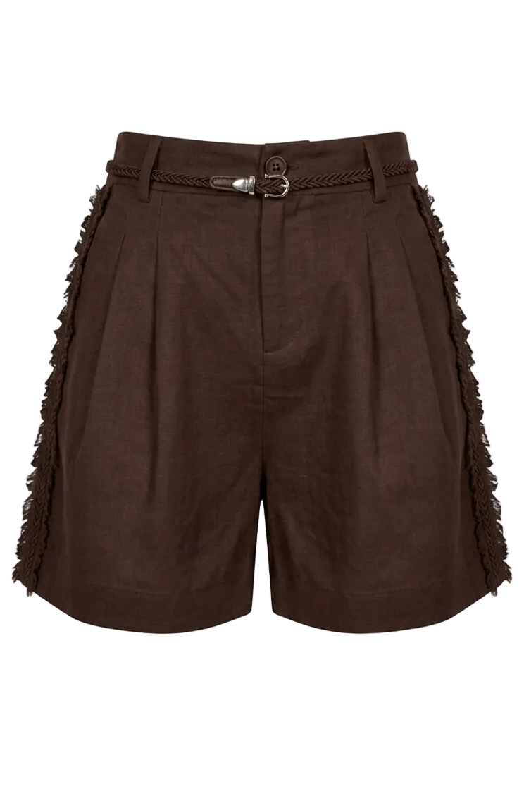 PANTALÓN CORTO EFECTO LINO CON CINTURÓN